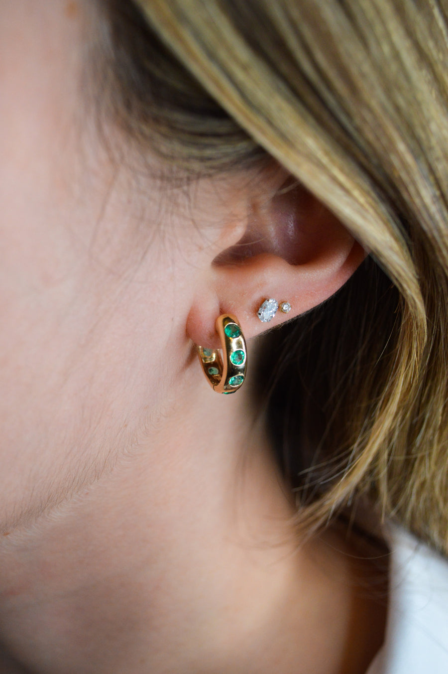 1.80ct Emerald 14K Gold Flush Hoop Earrings