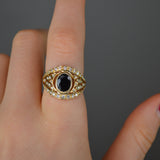 2.43ct Diamond Sapphire 18K Gold Vintage Style Ring