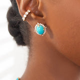 10.47ct Diamond Turquoise 18K Gold Halo Stud Earrings