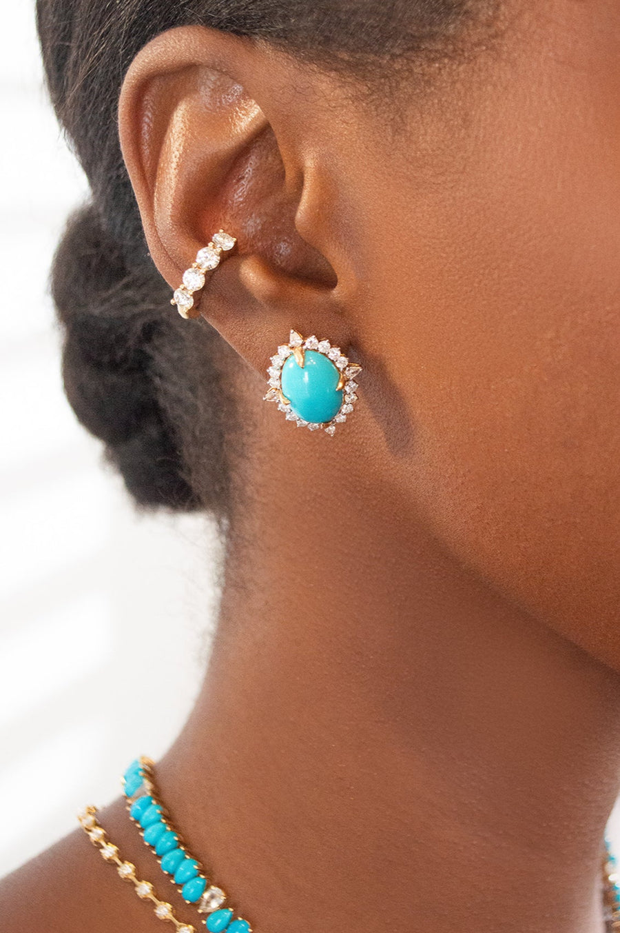 10.47ct Diamond Turquoise 18K Gold Halo Stud Earrings