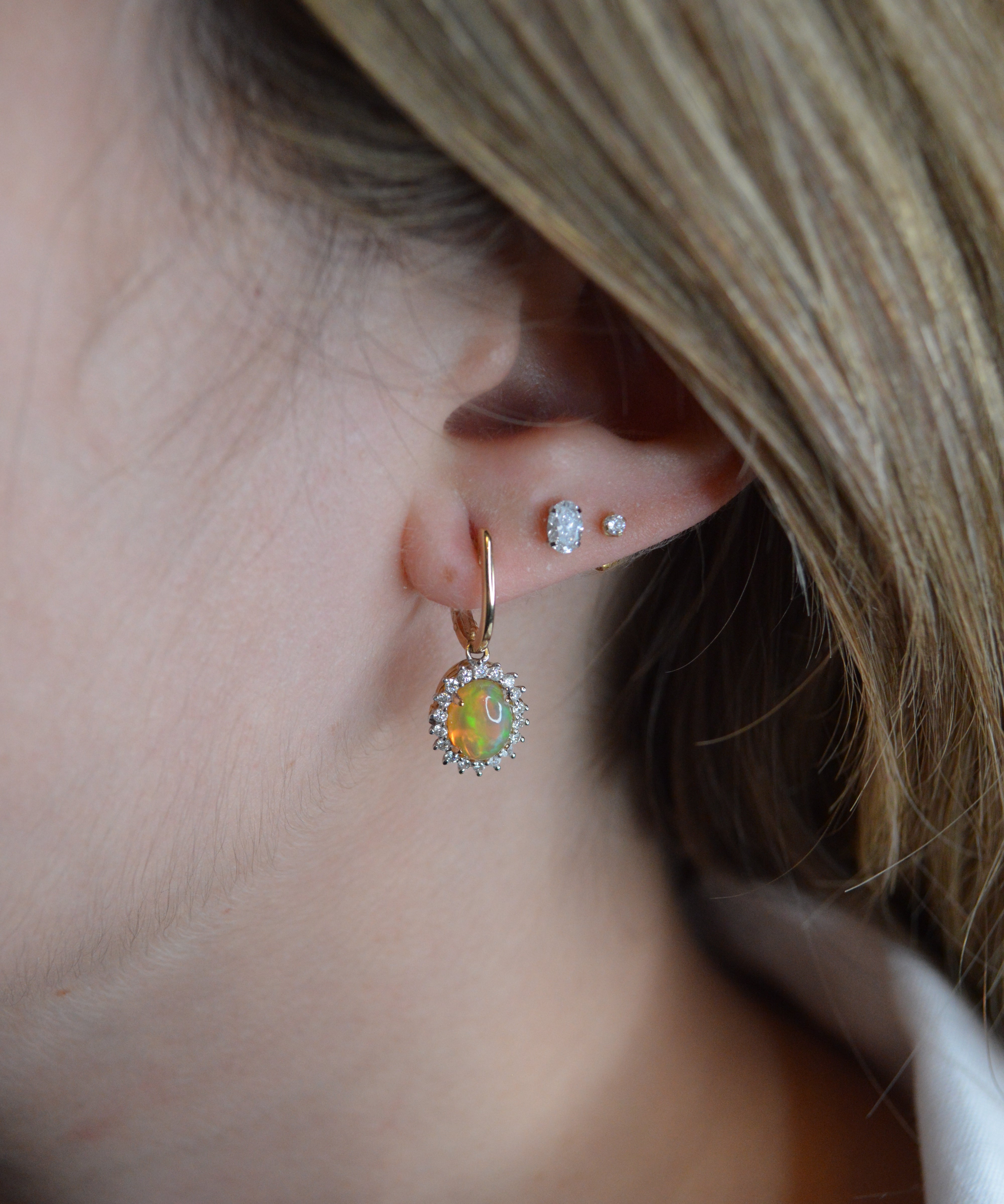 1.40ct Opal 14K Gold Sunburst Dangle Drop Earrings