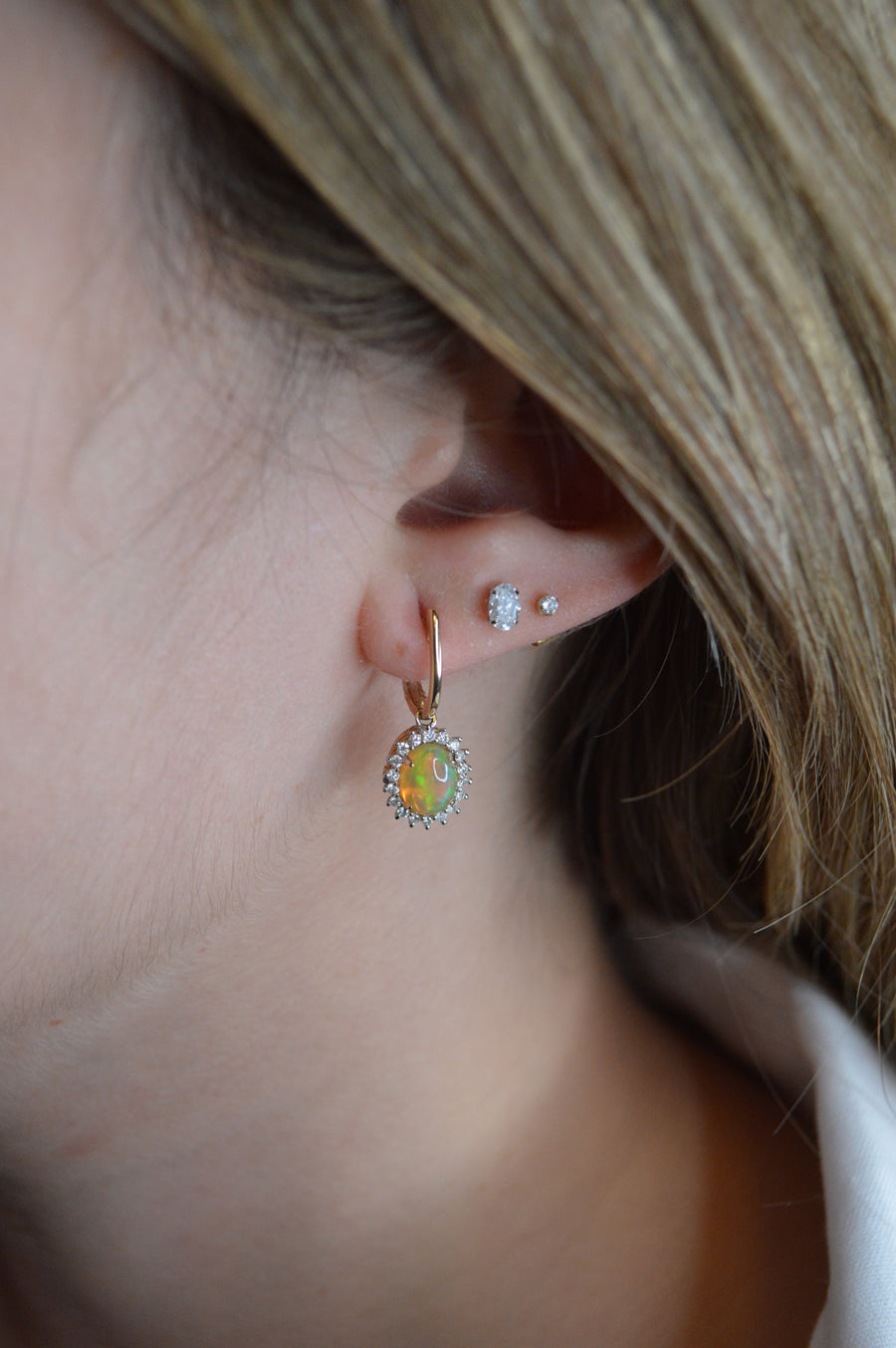 1.40ct Opal 14K Gold Sunburst Dangle Drop Earrings