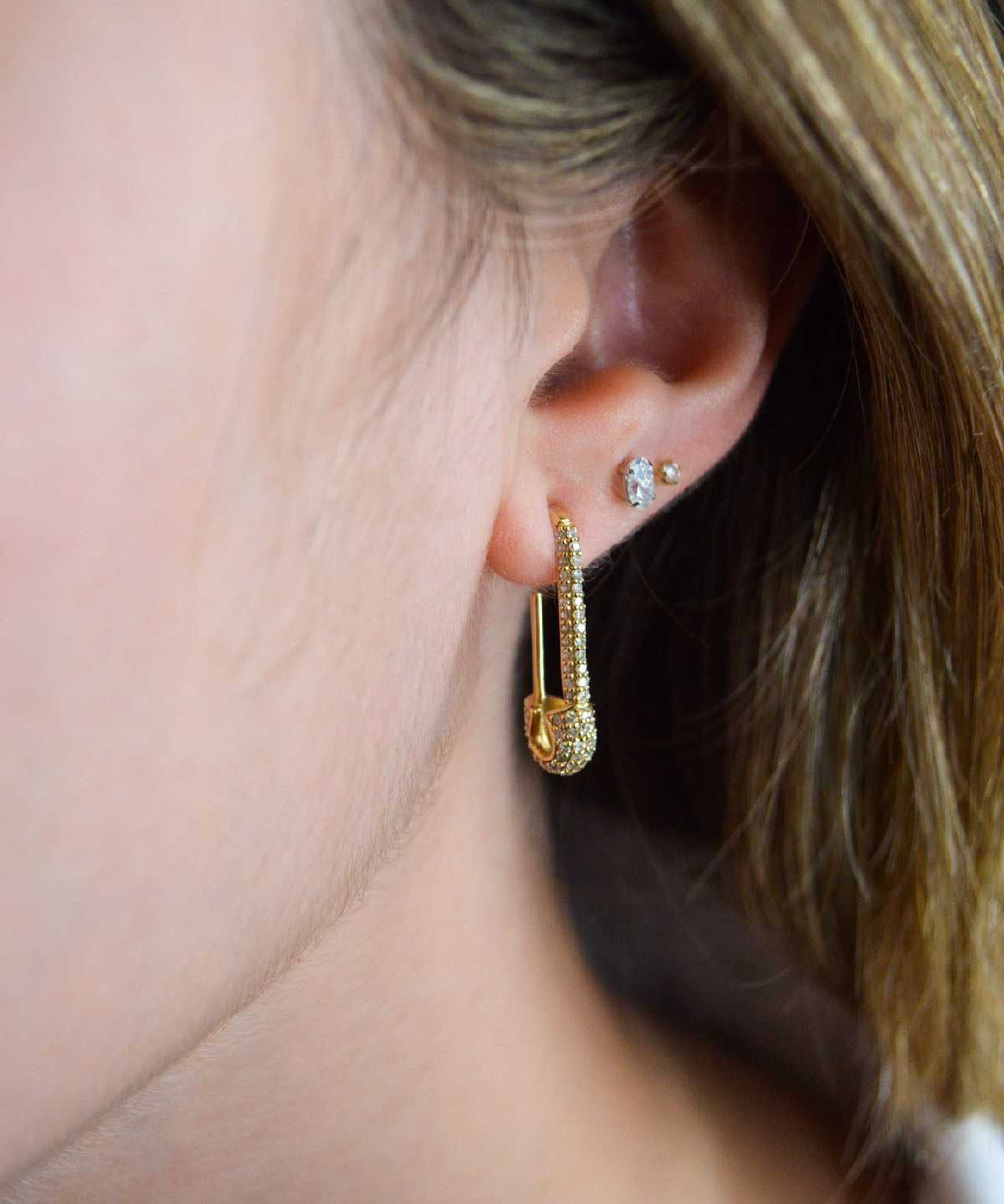 0.45ct Diamond 14K Gold Safety Pin Earrings