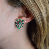 1.75ct Diamond Emerald 18K Gold Flower Earrings