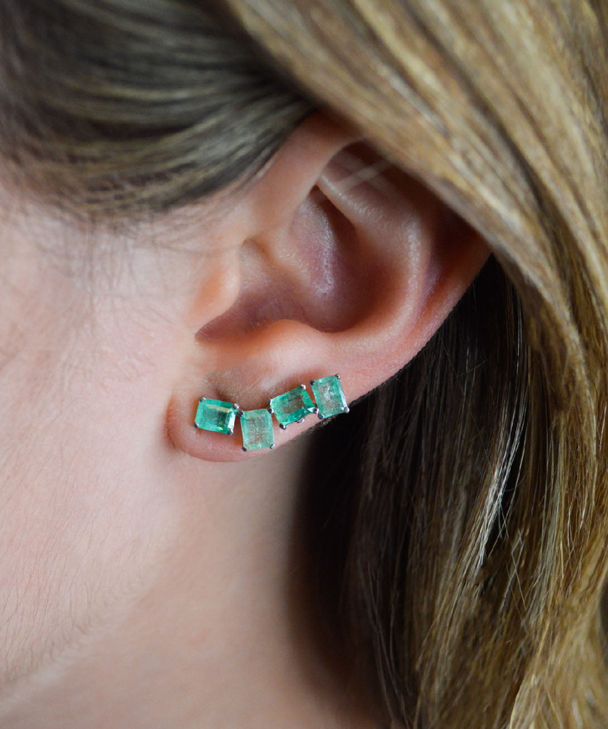 3.30ct Emerald 18K Gold Climber Earrings