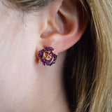 2.31ct Diamond Ruby 14K Gold Flower Stud Earrings
