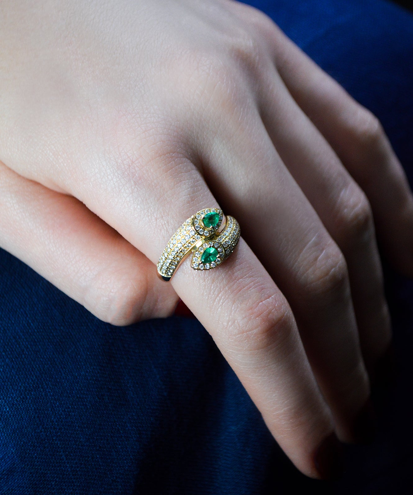 1.08ct Diamond Emerald 14K Gold Bypass Ring