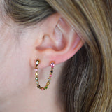 3.38ct Multi Tourmaline 14K Gold Draped Chain Earrings