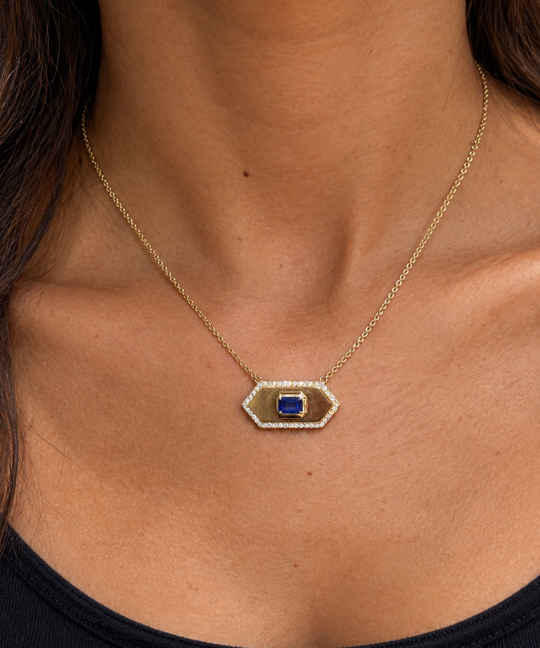 1.00ct Diamond Sapphire 14K Gold Plate Necklace
