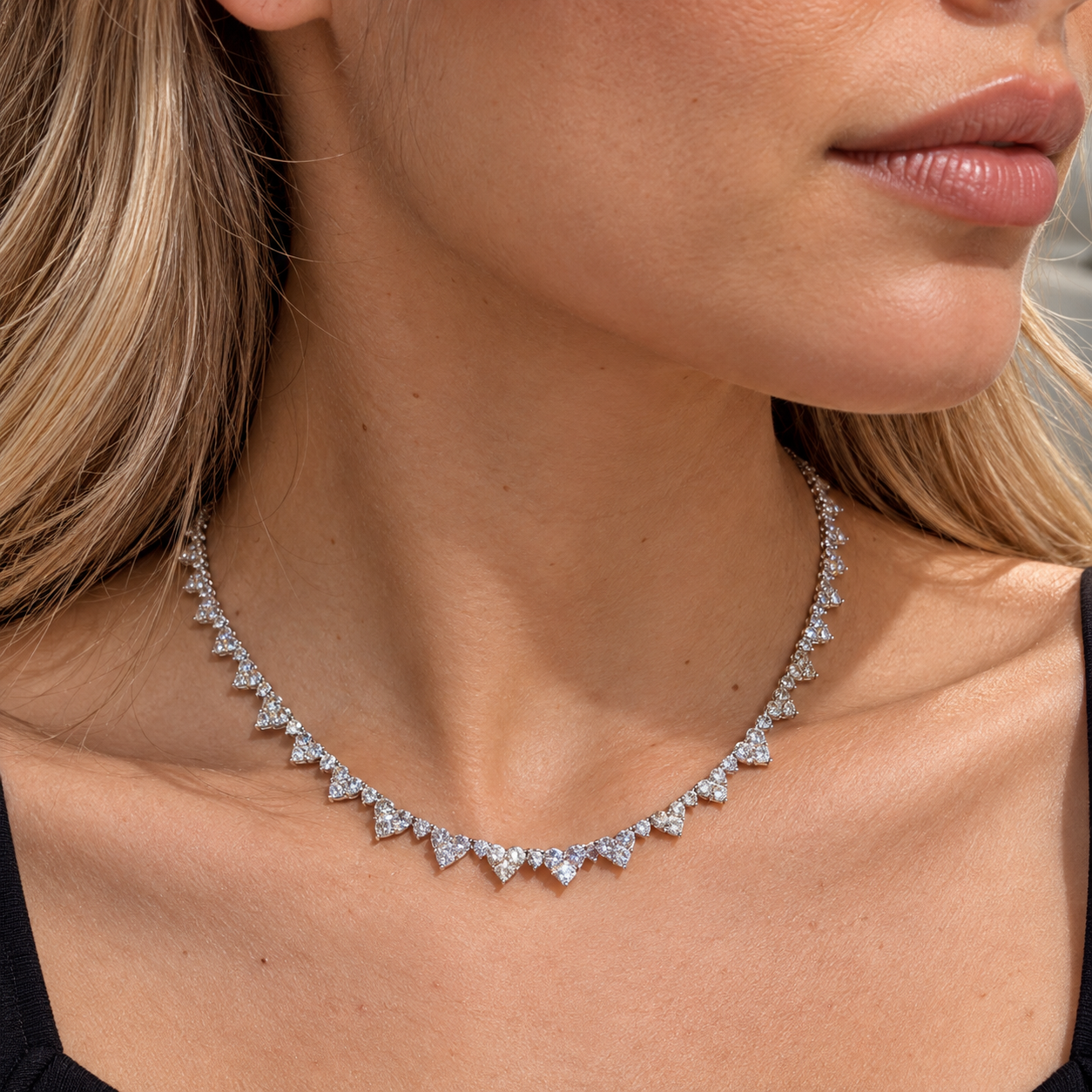 14.58ct Diamond 18K Gold Heart Tennis Necklace