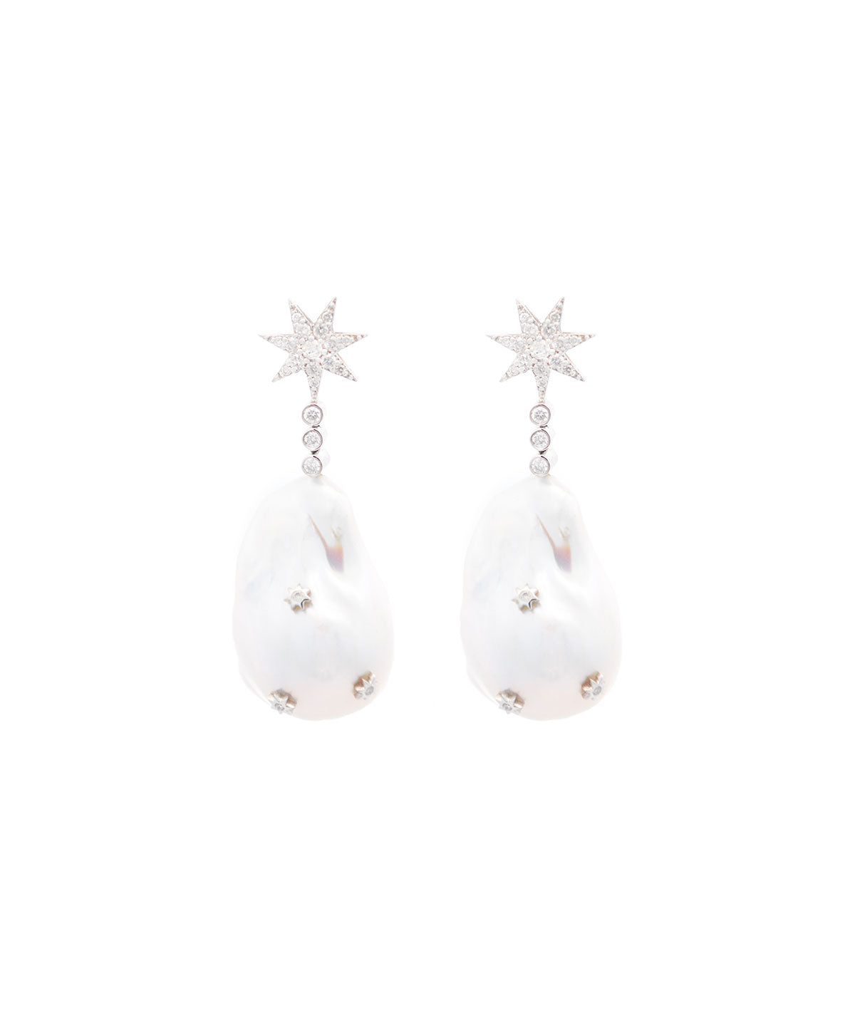 80.75ct Diamond Pearl 18K Gold Celestial Dangle Drop Earrings