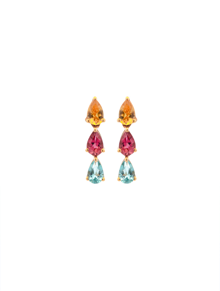 2.69cts Multi Tourmaline 14K Gold Drop Earrings