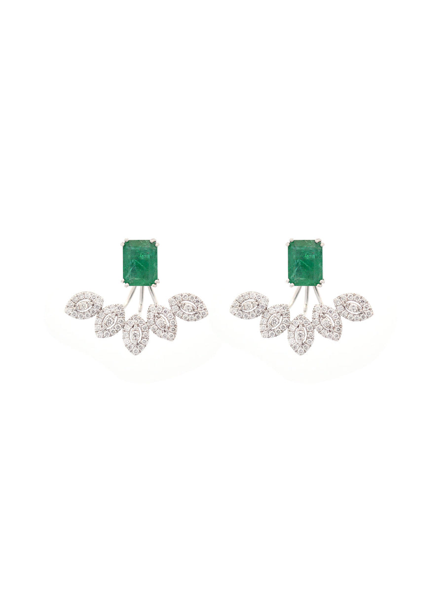 3.66ct Emerald Diamond 18K Gold Day & Night Earrings