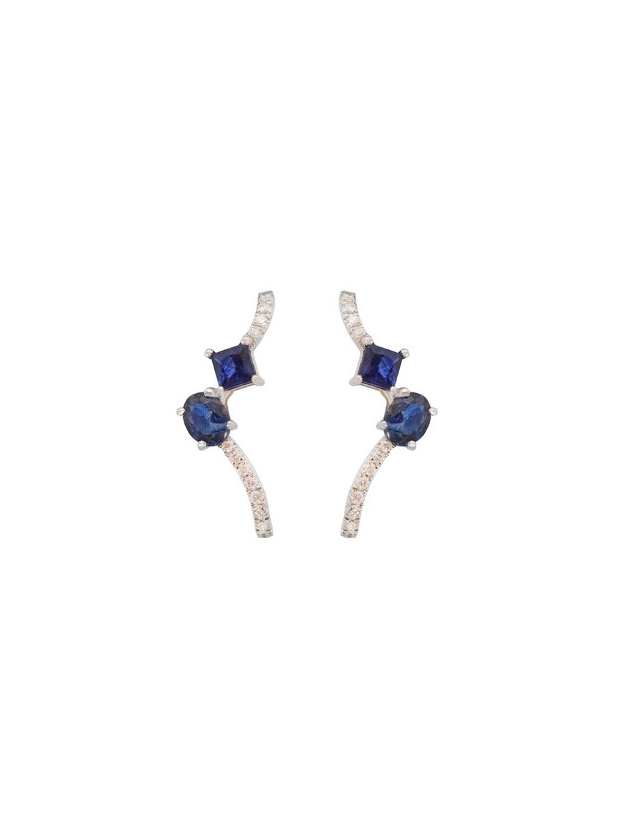 1.1ct Blue Sapphire Diamond 18K Gold Statement Earrings