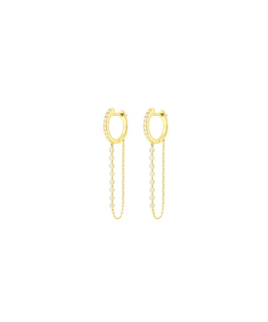 1.04ct Diamond 18K Gold Pave Double Huggie Diamond Chain Earrings