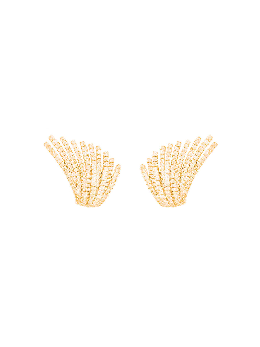 2.26cts Diamond 18K Gold Multi Row Wing Earrings