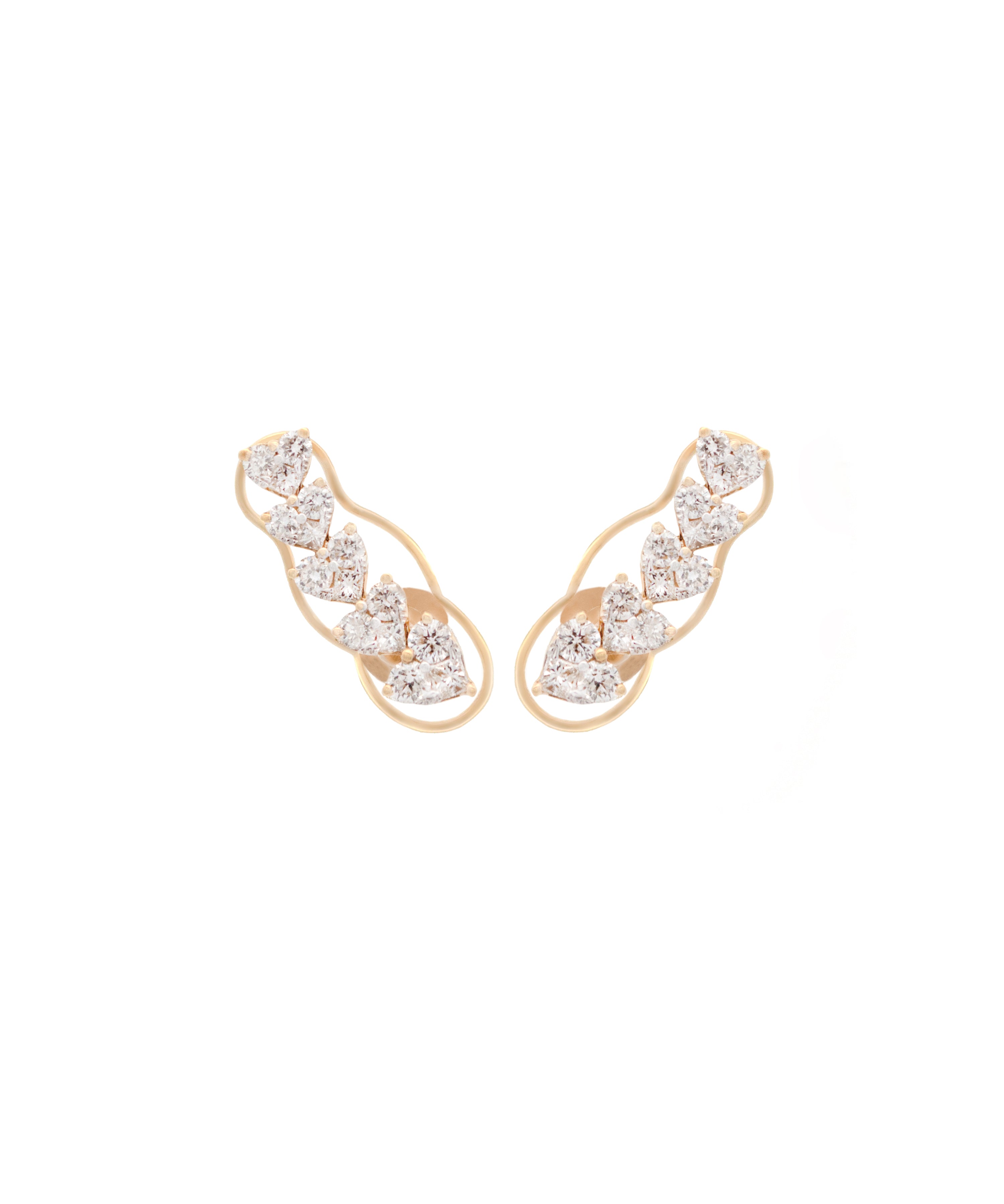 0.86ct Diamond 18K Gold Illusion Heart Shaped Ear Climber Earrings