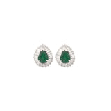 3.41ct Emerald Diamond 18K Gold Pear Halo Stud Earrings