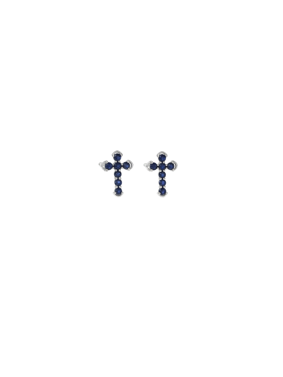 0.34ct Sapphire 18K Gold Cross Stud Earrings