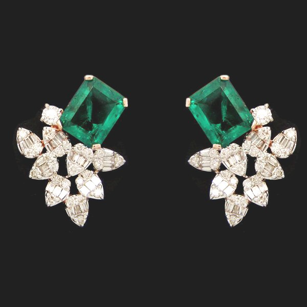 8.01ct Emerald Diamond 14K Gold Leaf Earrings