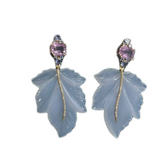 104.53ct Brilliant Chalcedony Leaf Kunzite Tanzanite 18K Gold Earrings