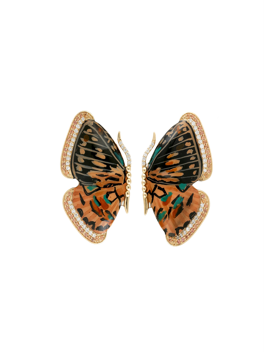 0.63ct Diamond Sapphire 18K Gold Butterfly Earrings