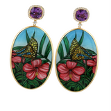 51.53ct Diamond Bakelite Amethyst 18K Gold Earrings