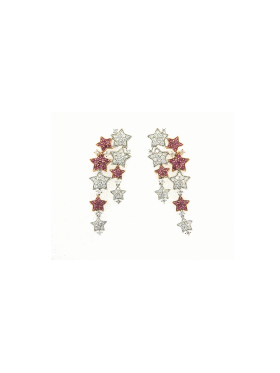 2.20ct Diamond Ruby 18K Gold Stars Cascades Earrings