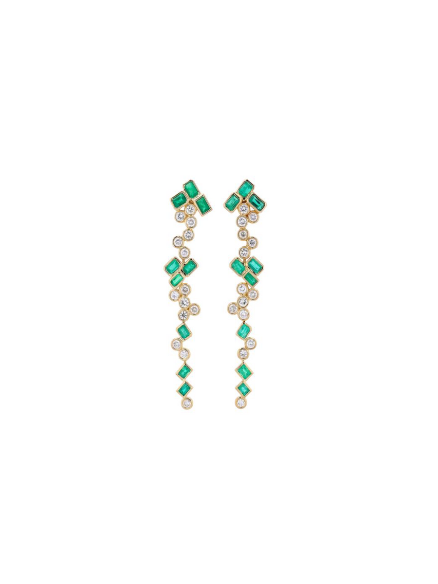 6.20ct Diamond Emerald 18K Gold Cascade Earrings