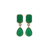 12.04ct Emerald Diamond 18K Gold Dangle Drop Earrings