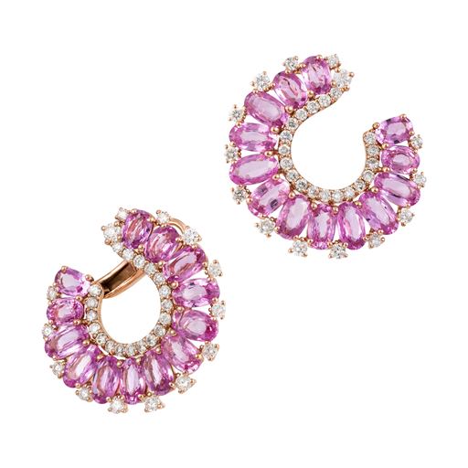 6.36ct Diamond Pink Sapphire 18K Gold Earrings
