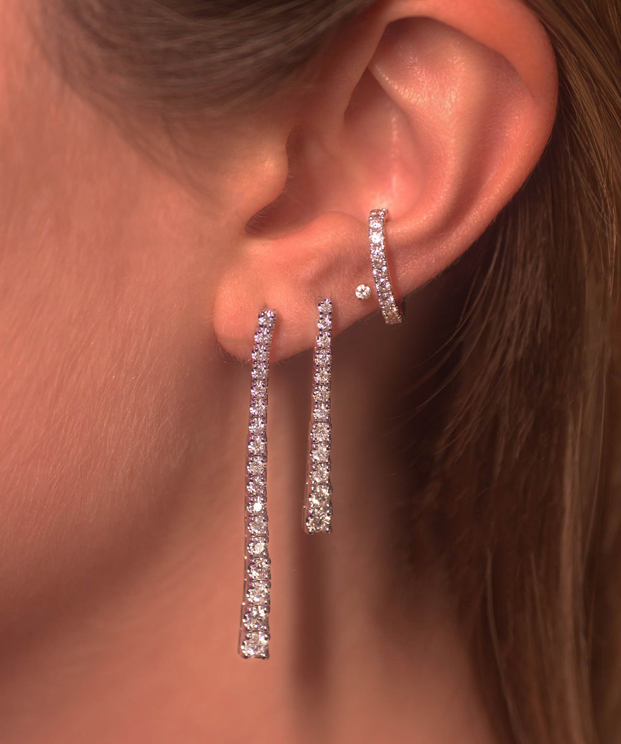 1.28ct Diamond 18K Gold Graduated Tennis Earrings