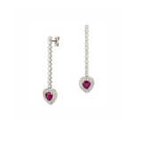 2.22ct Diamond Ruby 18K Gold Heart Dangle Drop Earrings