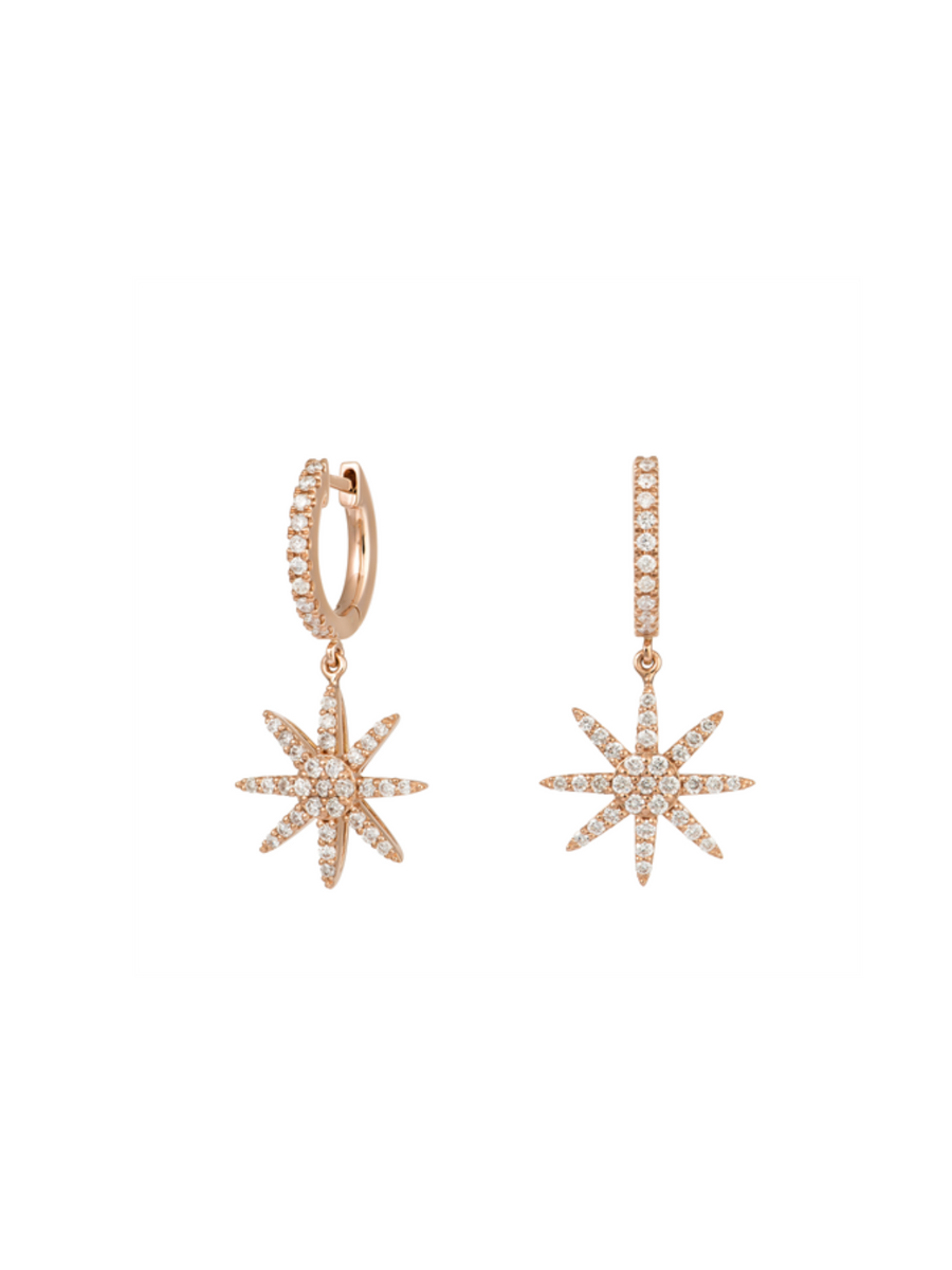 0.74ct Diamond 18K Gold Starburst Huggie Earrings