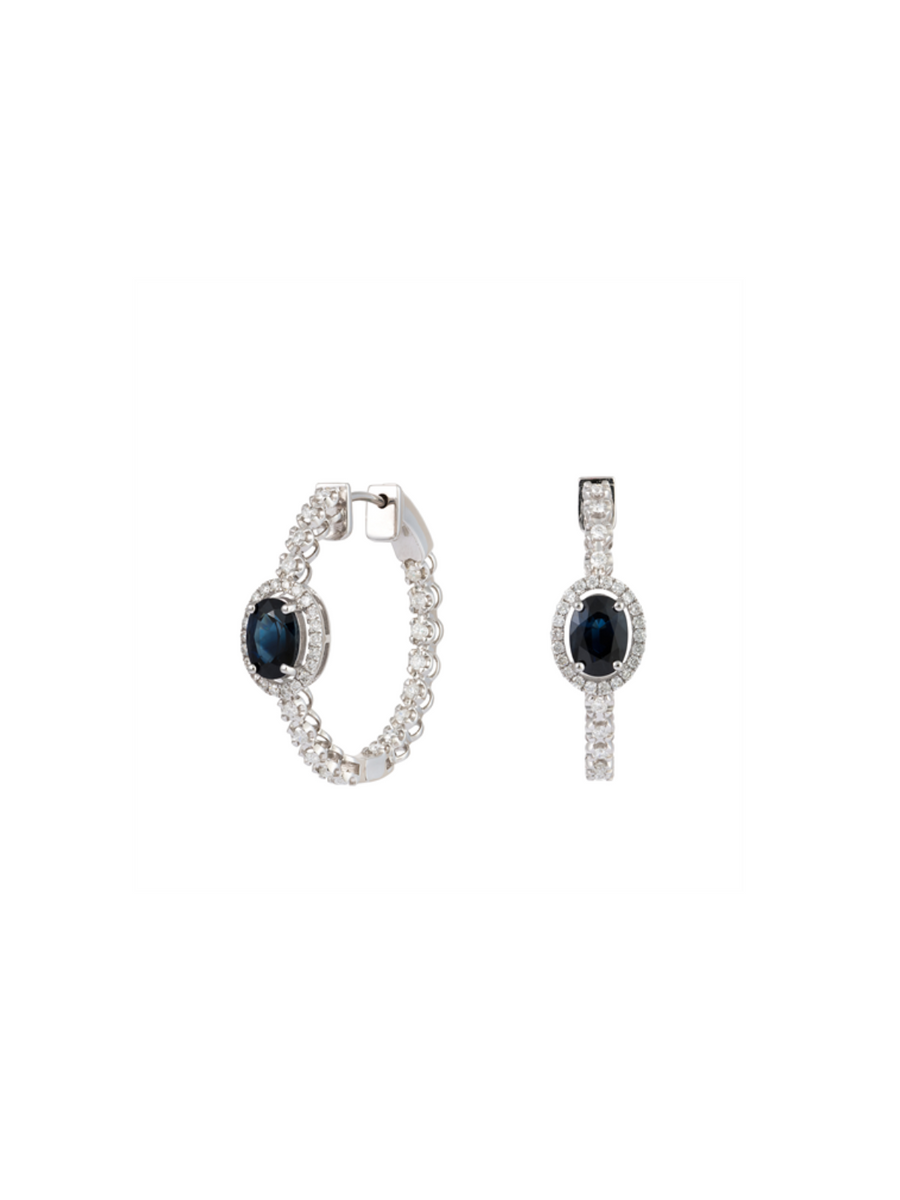 2.99ct Diamond Blue Sapphire 18K Gold Huggie Earrings