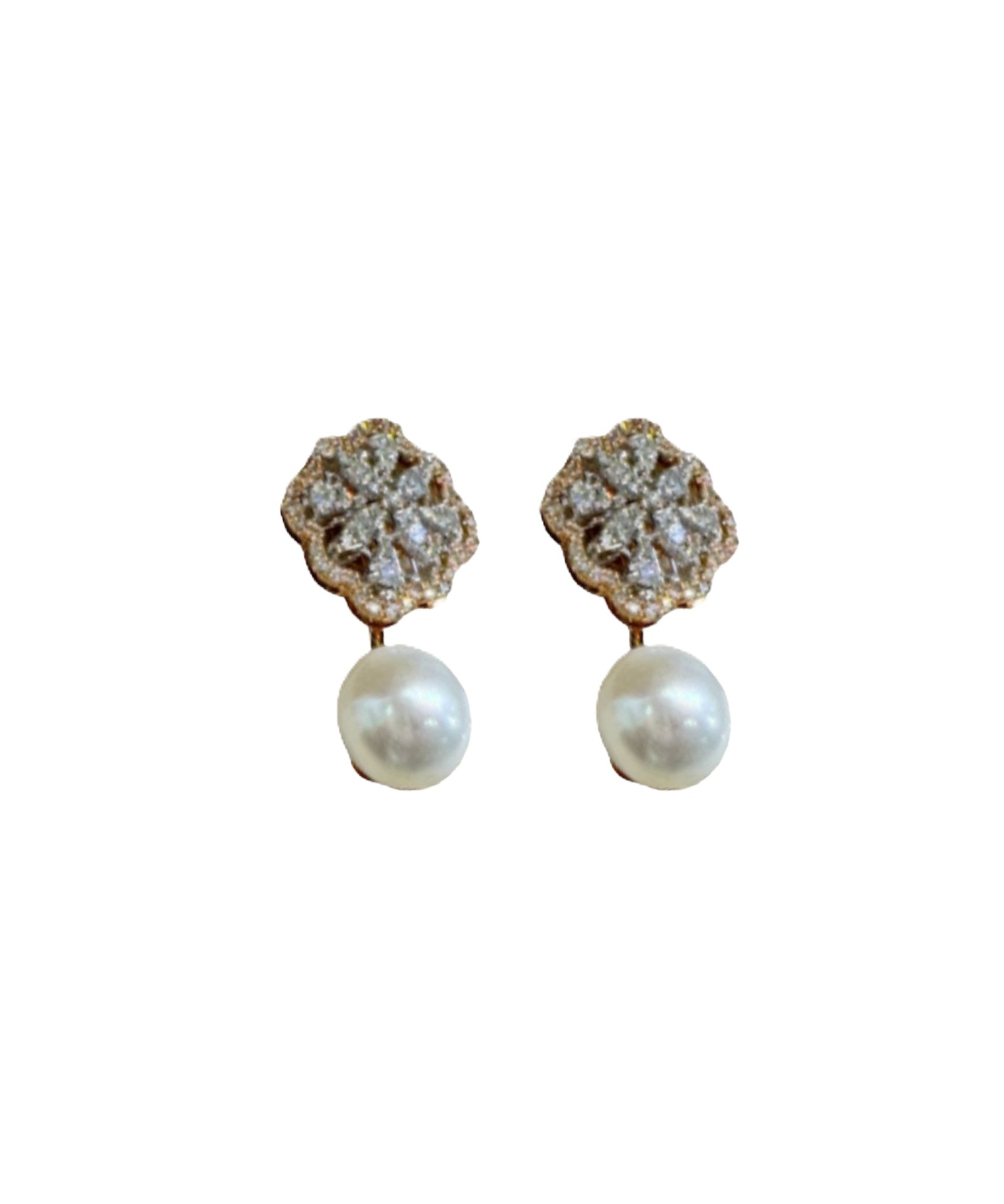 1.83ct Diamond Pearl 14K Gold Stud Earrings