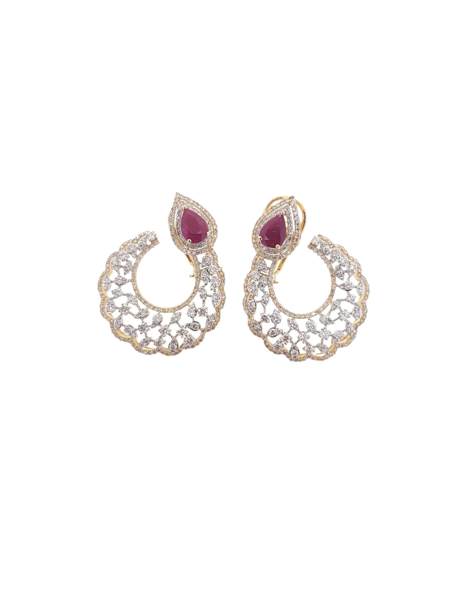 6.47ct Diamond Ruby 14K Gold Curved Earrings
