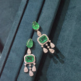 10.60ct Emerald Diamond 18K Gold Statement Drop Earrings