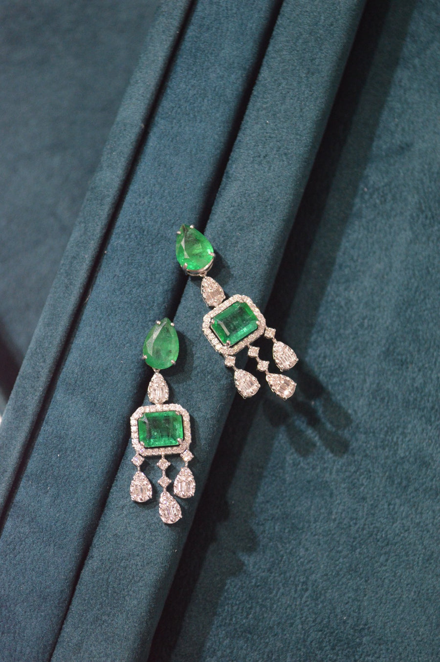10.60ct Emerald Diamond 18K Gold Statement Drop Earrings