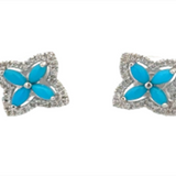 0.66ct Diamond Turquoise 18K Gold Flower Stud Earrings