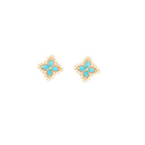 0.66ct Diamond Turquoise 18K Gold Flower Stud Earrings