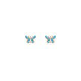 0.68ct Diamond Turquoise 14K Gold Butterfly Stud Earrings