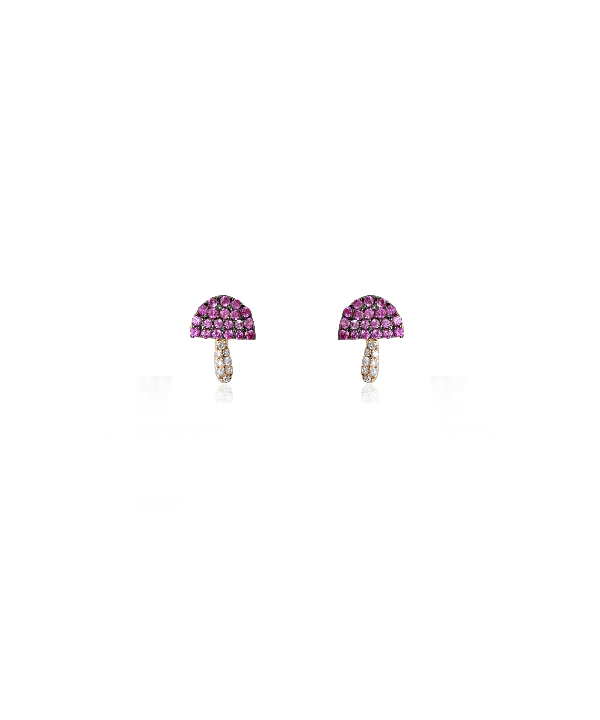 0.40ct Diamond Pink Sapphire 14K Gold Mushroom Stud Earrings