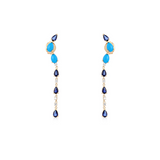 3.36ct Diamond Turquoise Sapphire 14K Gold Earrings