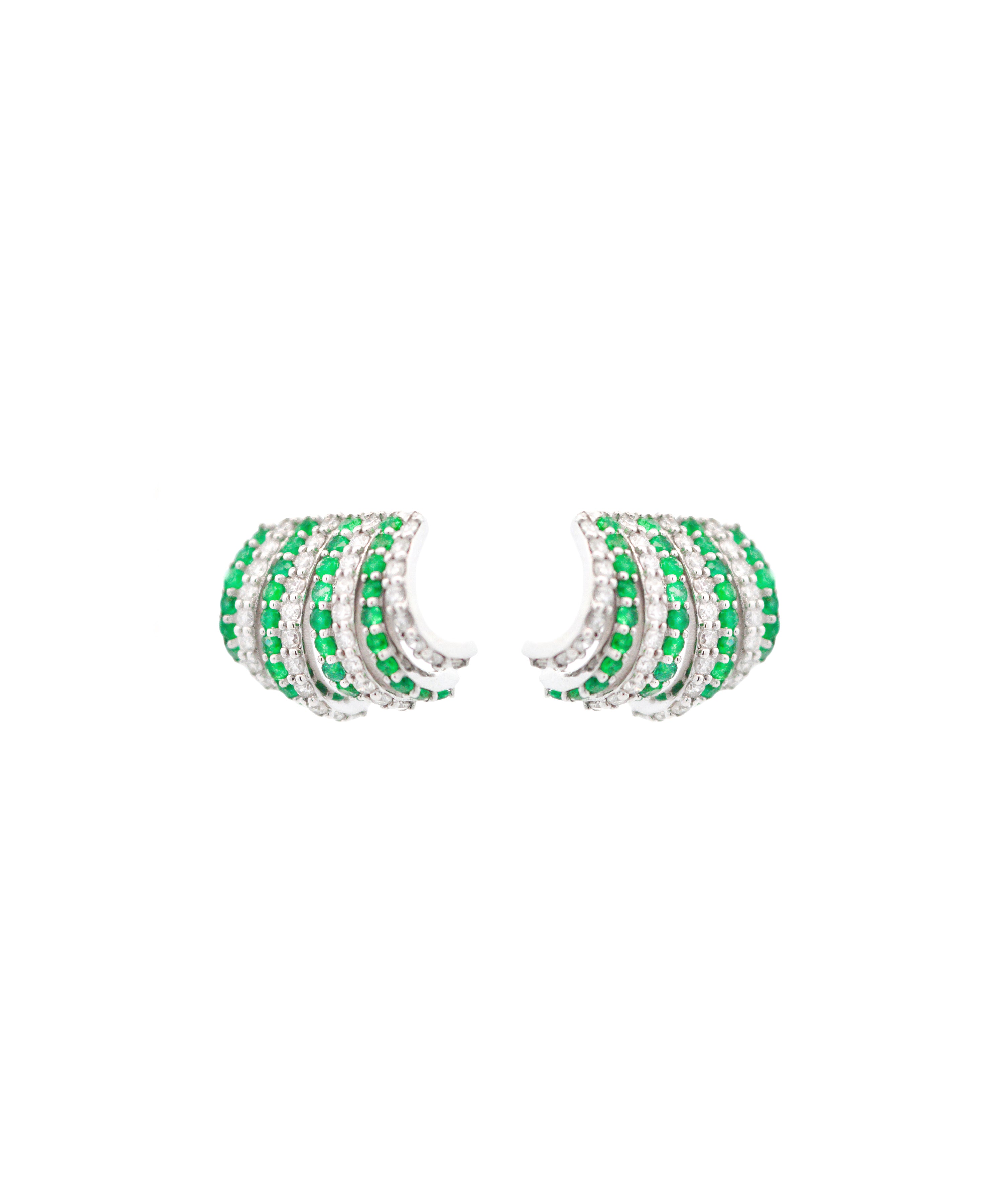 1.18ct  Diamond Emerald 18K Gold Cluster Earrings