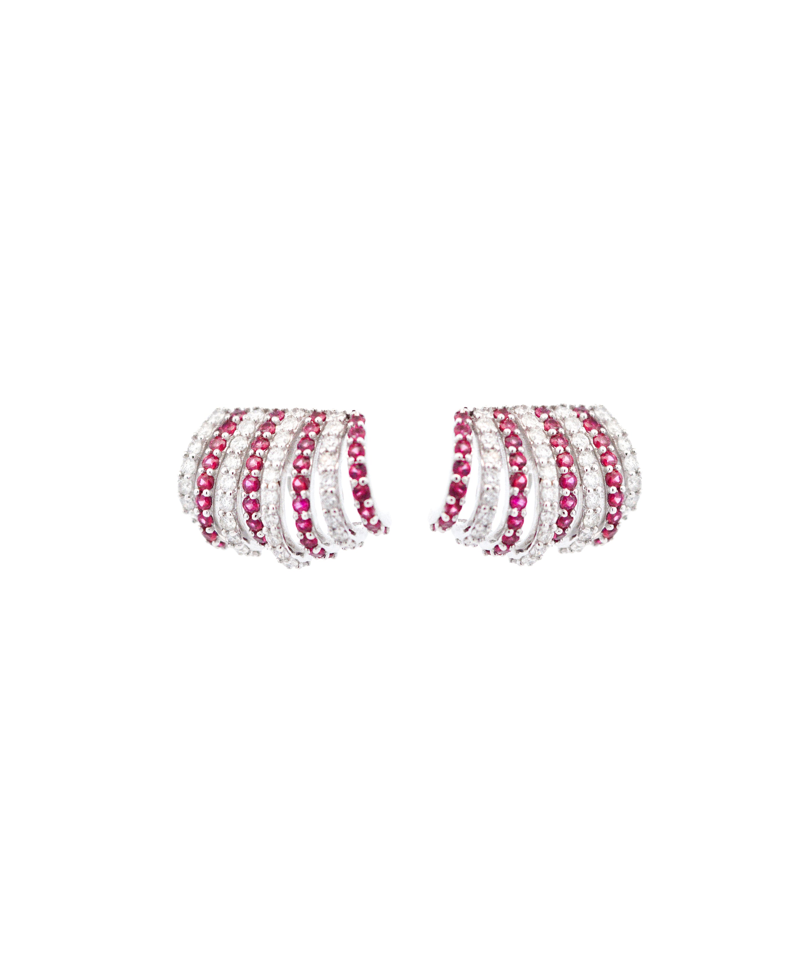 1.34ct  Diamond Ruby 18K Gold Cluster Earrings