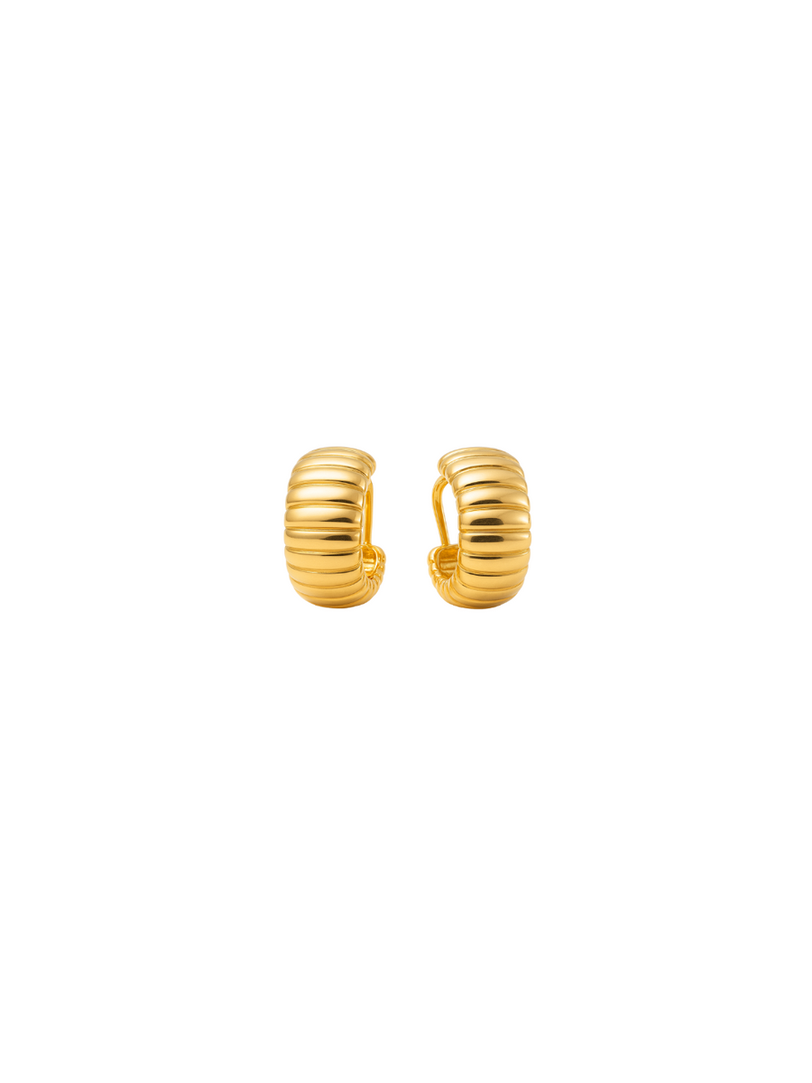 14K Gold Grooved Hoop Earrings