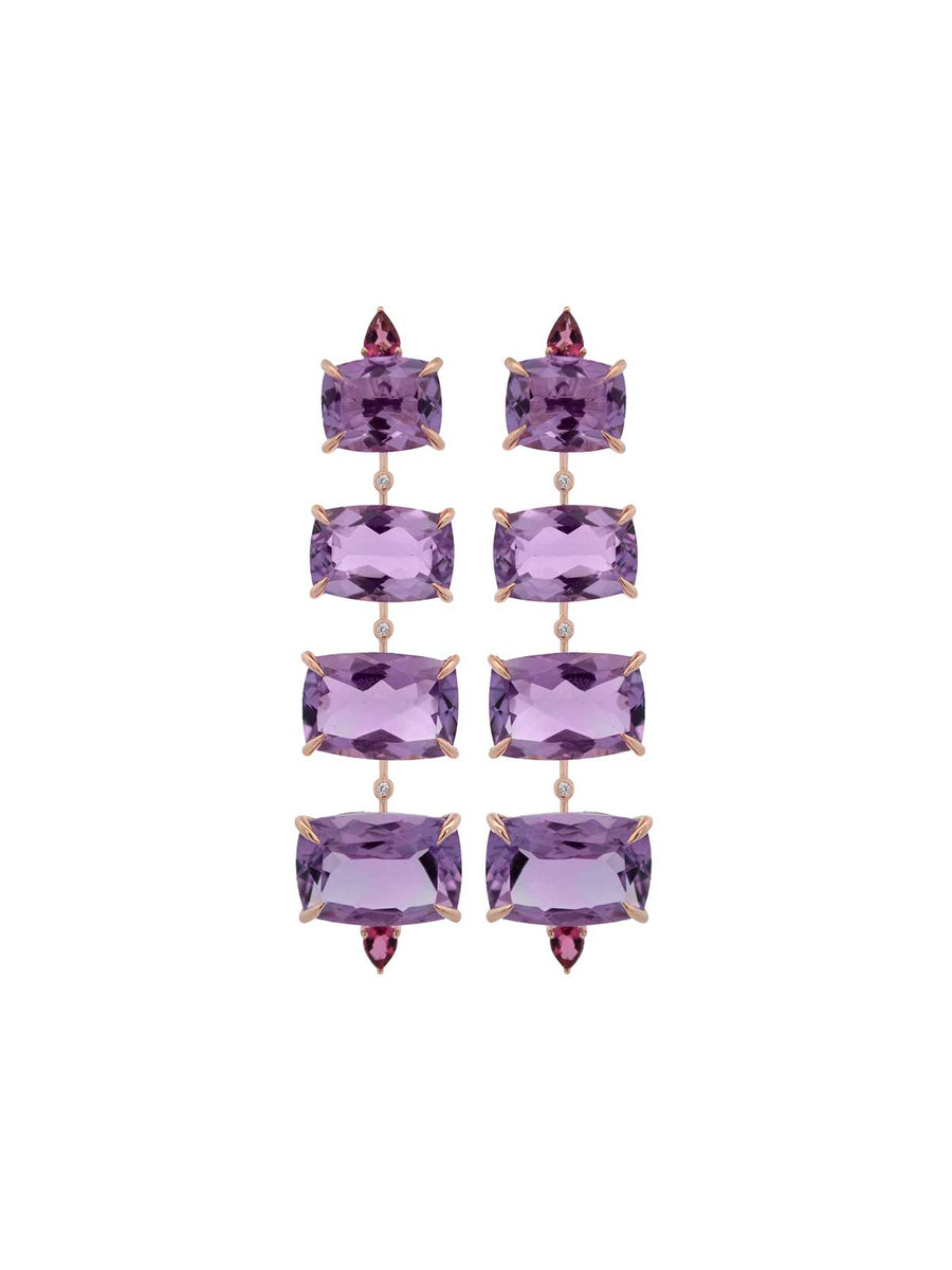 38.71ct Diamond Amethyst Tourmaline 18K Gold Earrings