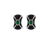 20.80ct Diamond Emerald Onyx 18K Gold Sculptural Earrings