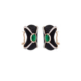 20.80ct Diamond Emerald Onyx 18K Gold Sculptural Earrings